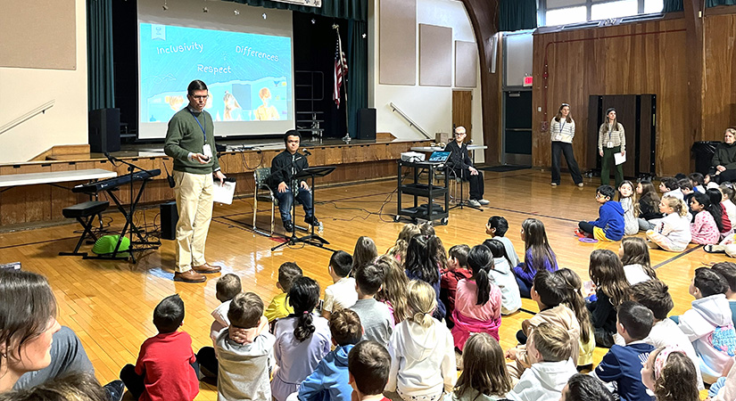 Student watching a presentation