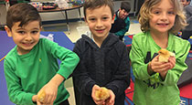 Students holding chicks.