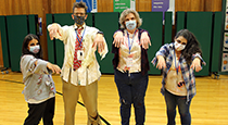 Teachers and students dressed up as zombies.